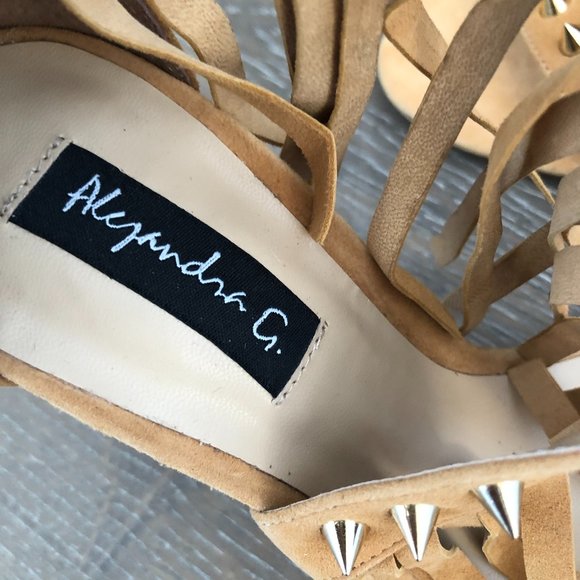 Alexandra G Tan Brown Open Toe Studded Strapy Stiletto Heels Size 37 AU 6 NEW - Picture 11 of 14